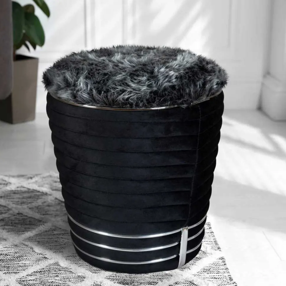 Polsterhocker in Schwarz und Dunkelgrau - Galveston