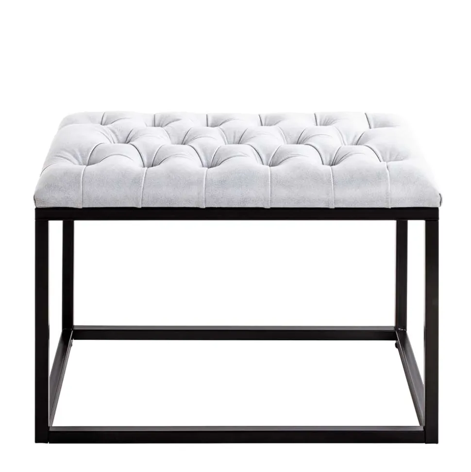 Polsterhocker mit Knopfheftungen in Grau - Zalyna