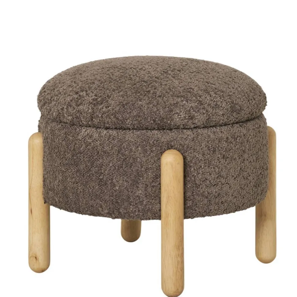 Polsterhocker mit Truhe in Braun Boucle - Pasterra
