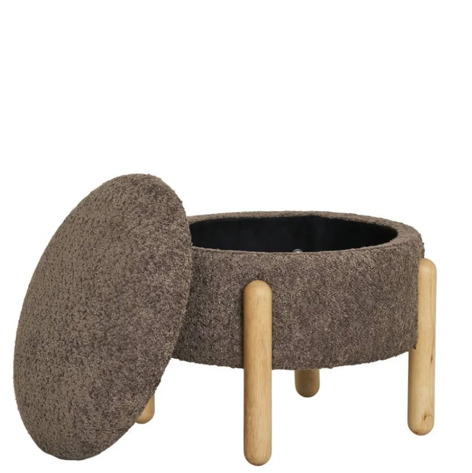 Polsterhocker mit Truhe in Braun Boucle - Pasterra