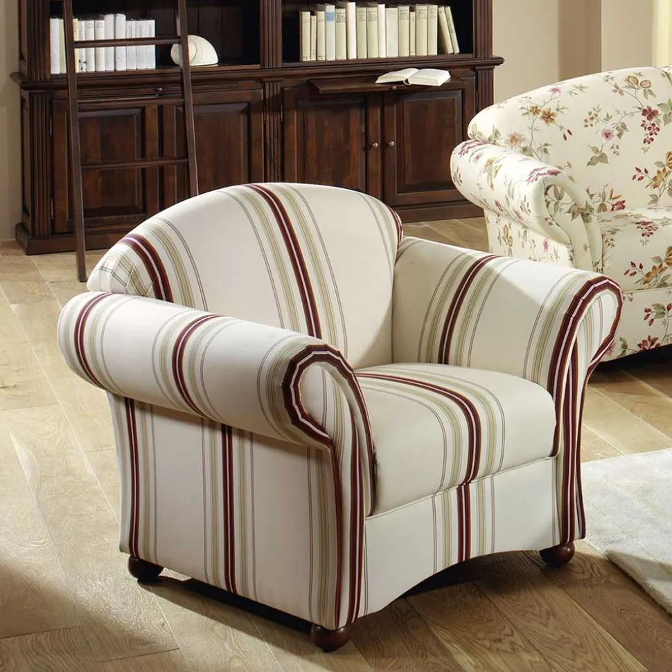 Polstersessel in Weiß Dunkelrot Beige gestreift - Senore