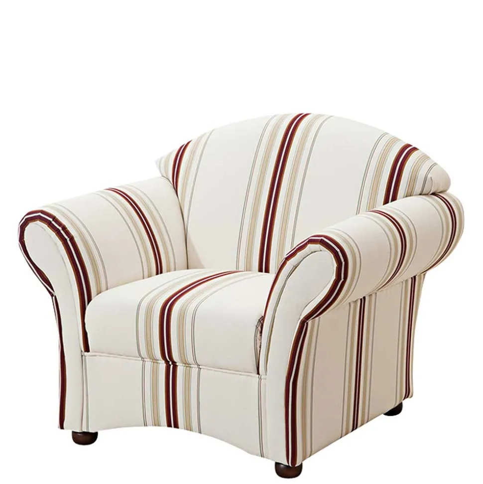 Polstersessel in Weiß Dunkelrot Beige gestreift - Senore