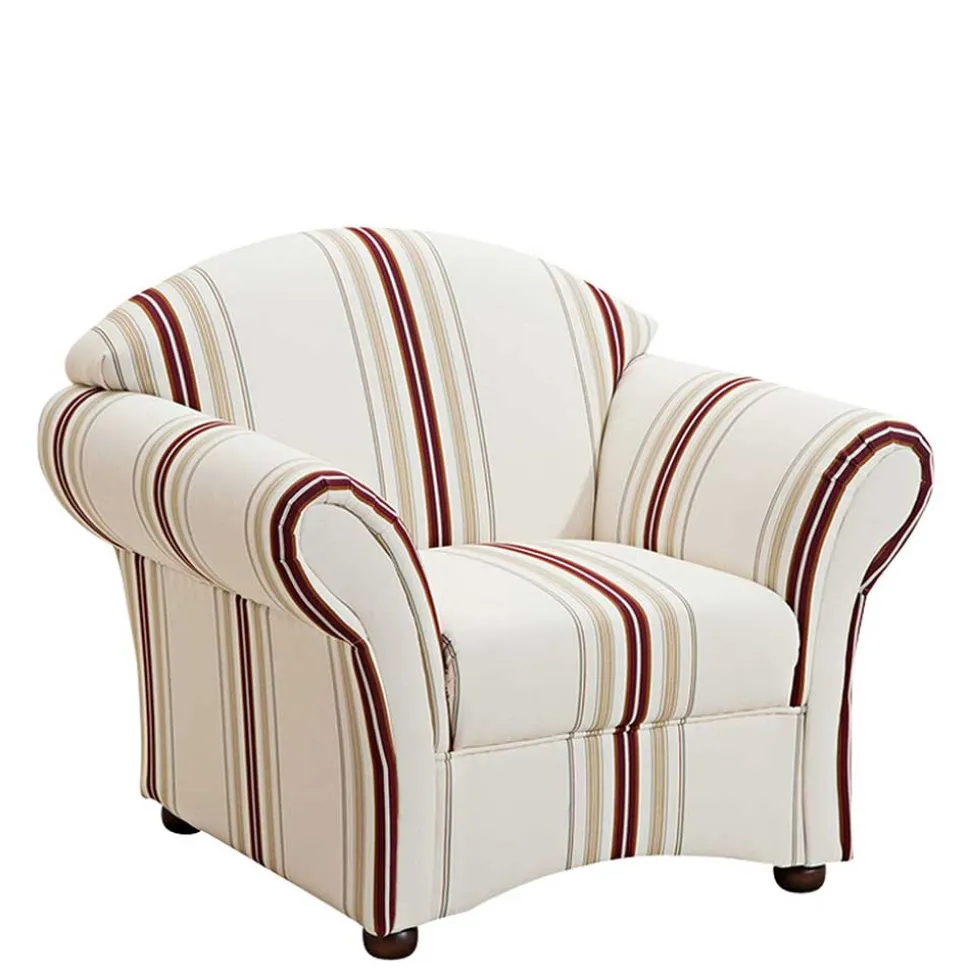 Polstersessel in Weiß Dunkelrot Beige gestreift - Senore