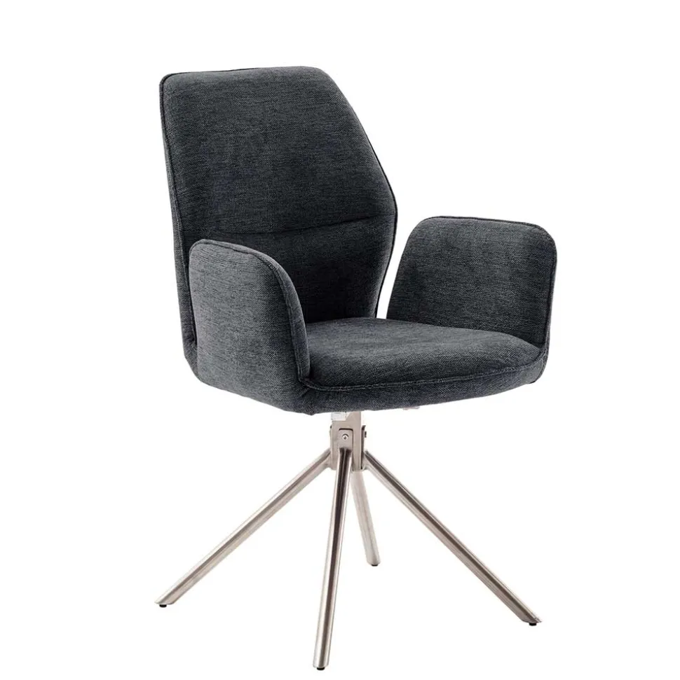 Polsterstuhl aus Chenille in Anthrazit - Makan (2er Set)