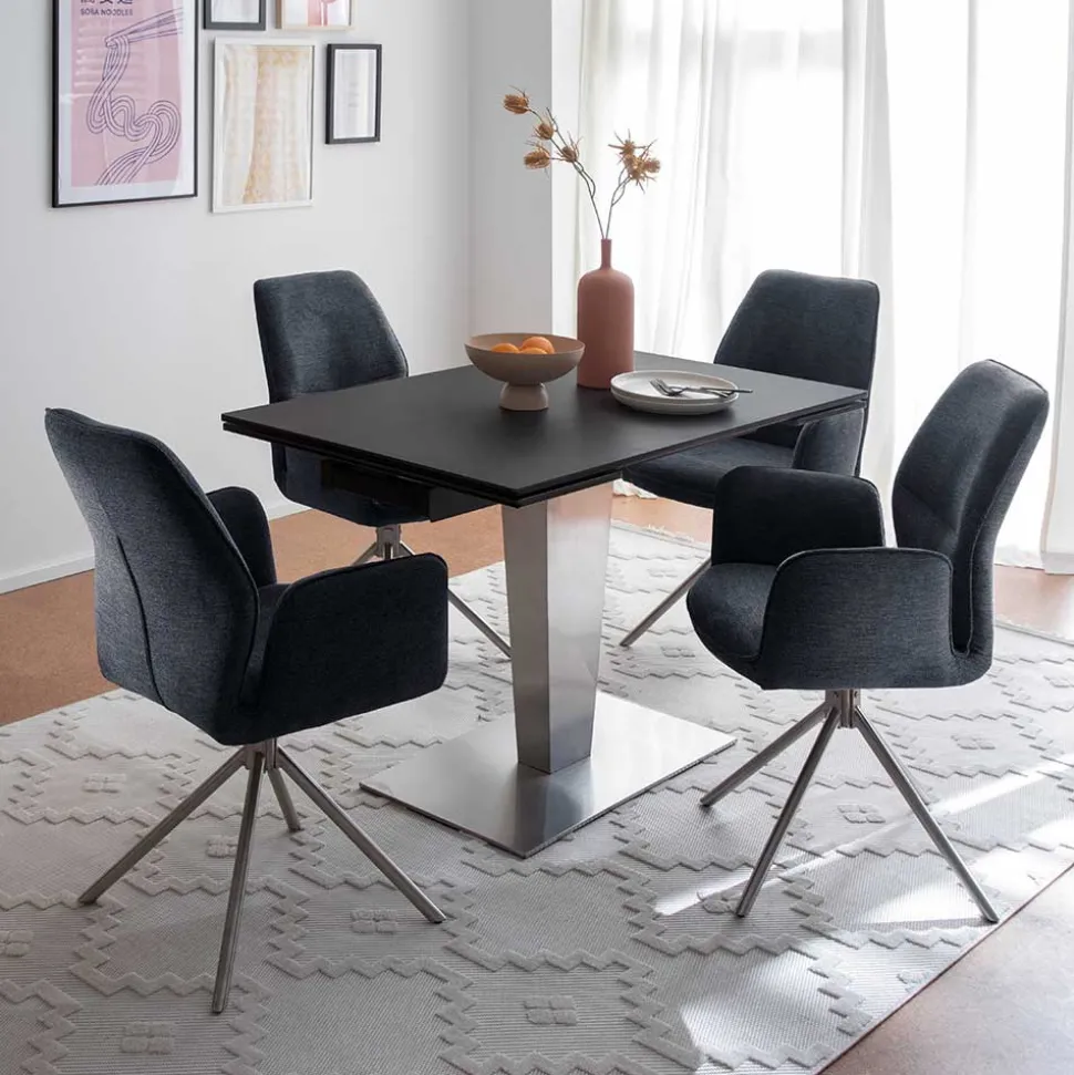 Polsterstuhl aus Chenille in Anthrazit - Makan (2er Set)