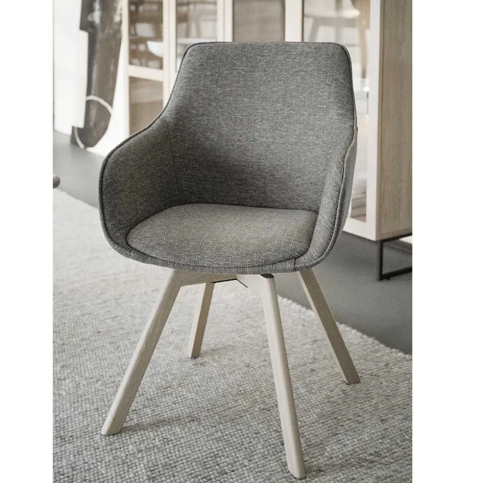 Polsterstuhl mit Armlehnen in Beigegrau - Diadoro (2er Set)