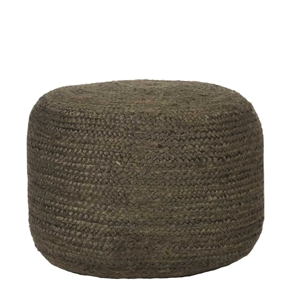 Pouf Hocker in Oliv Grün aus Jute - Delius