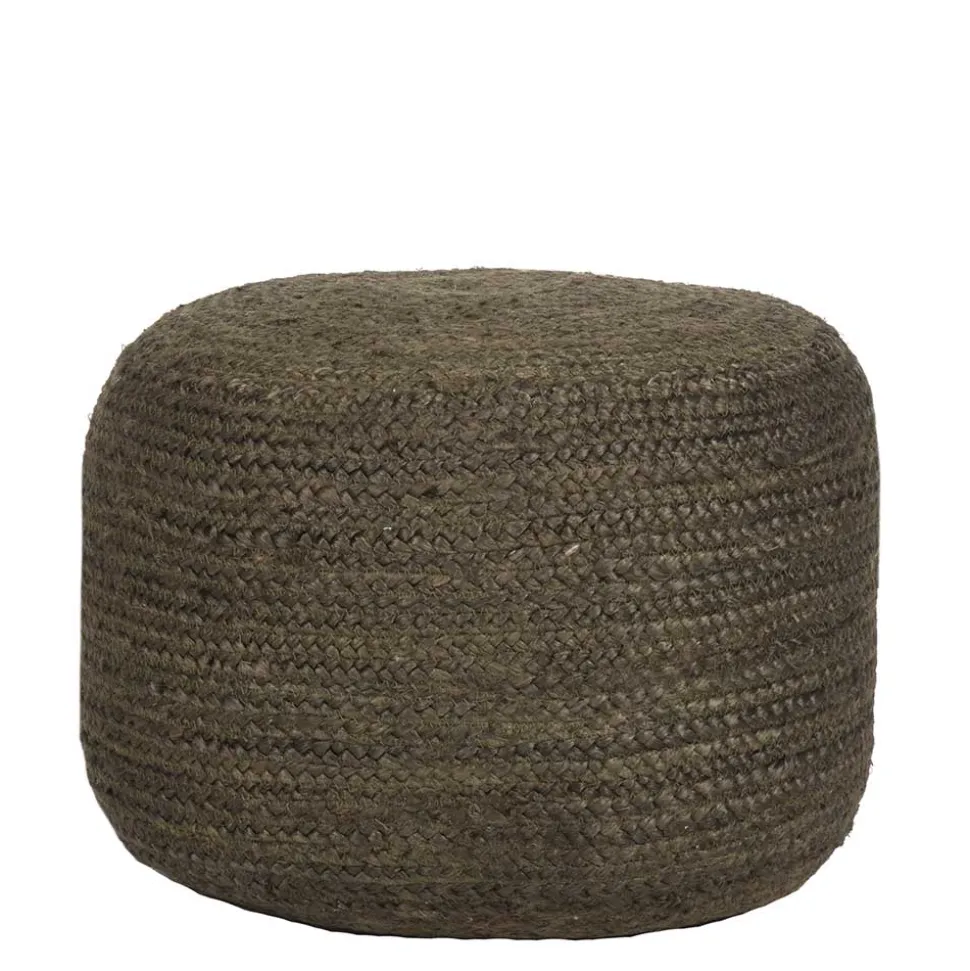 Pouf Hocker in Oliv Grün aus Jute - Delius
