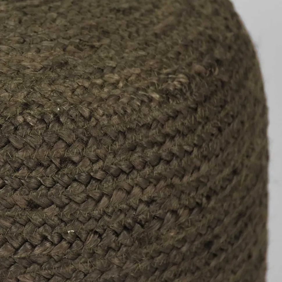 Pouf Hocker in Oliv Grün aus Jute - Delius
