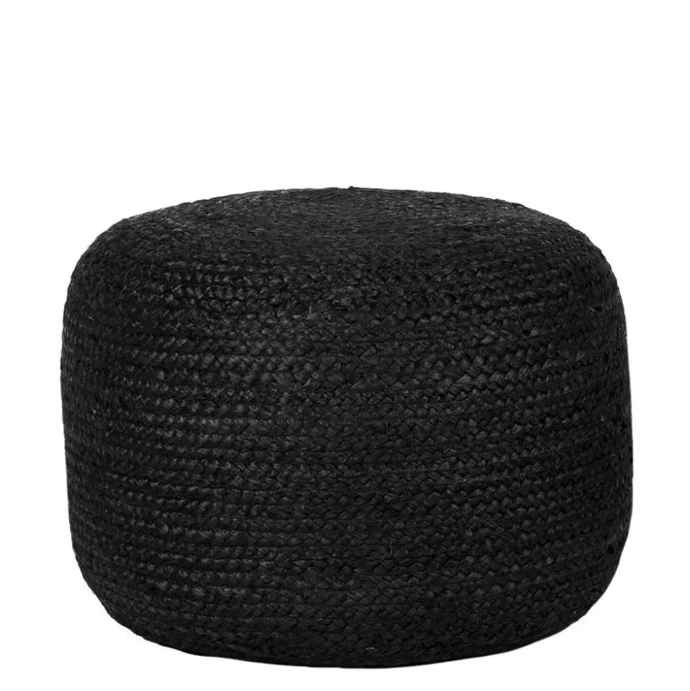 Pouf Hocker in Schwarz Jute Geflecht - Racussa