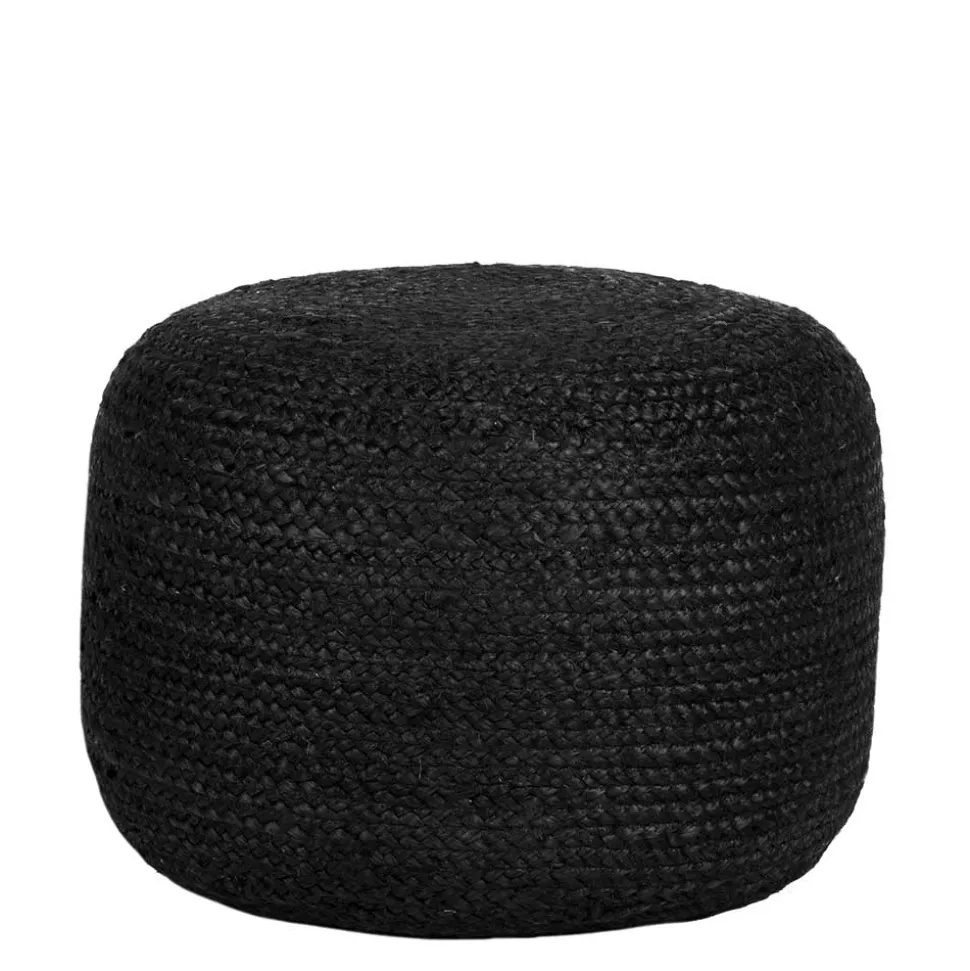 Pouf Hocker in Schwarz Jute Geflecht - Racussa