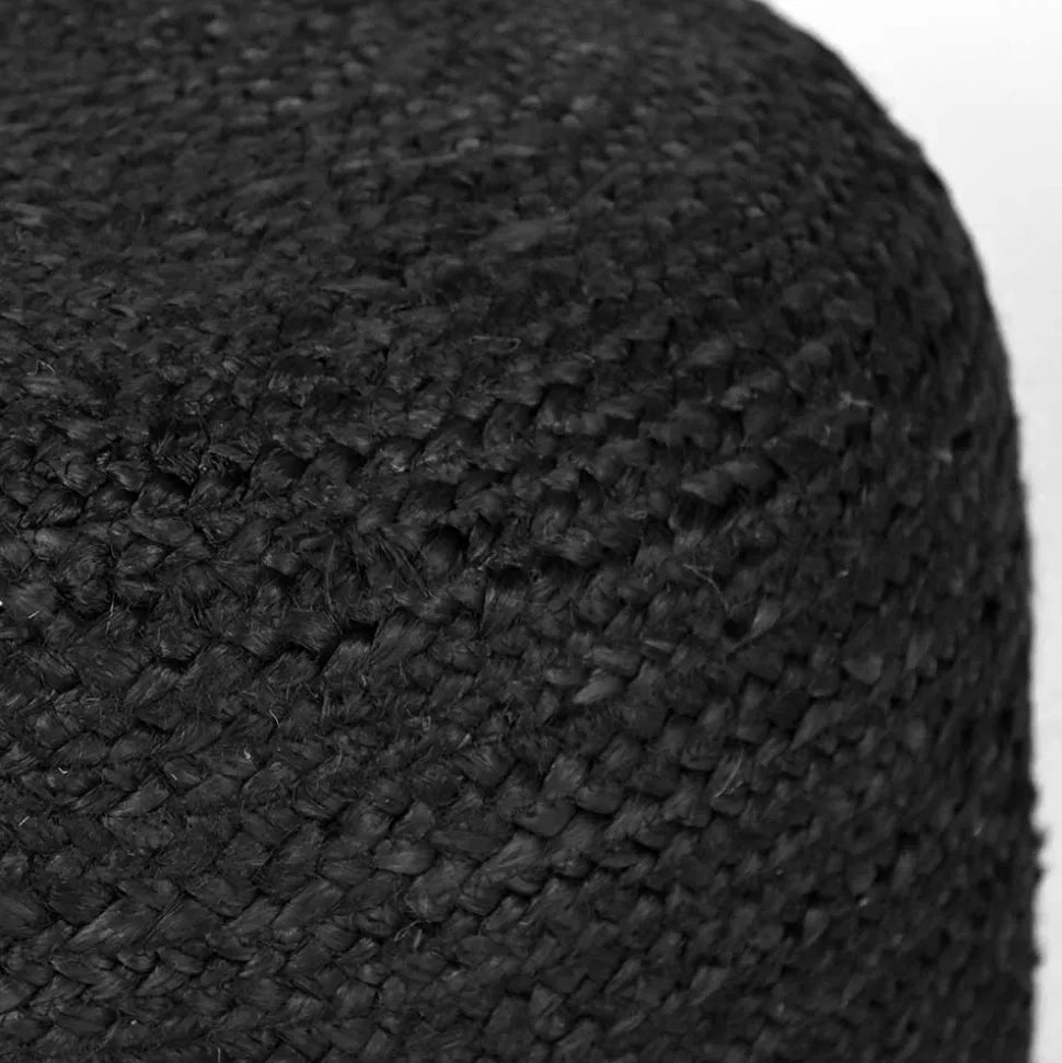 Pouf Hocker in Schwarz Jute Geflecht - Racussa