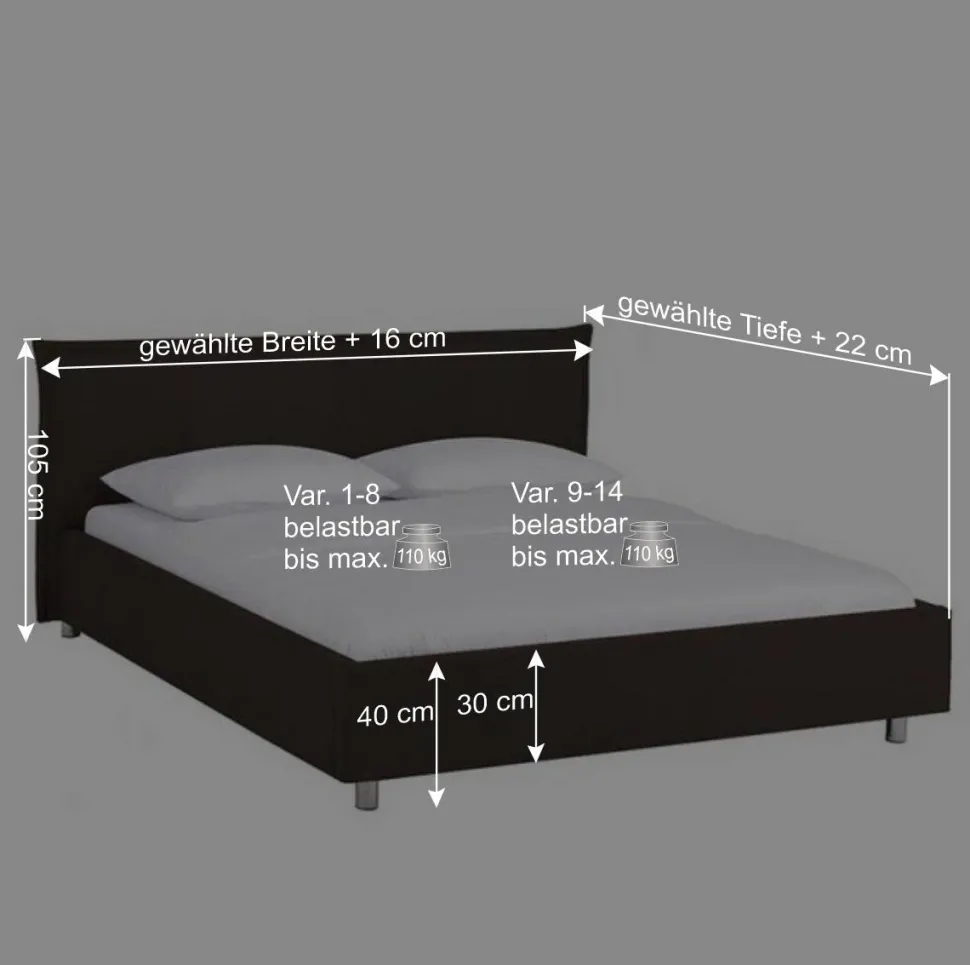 Preiswertes Polsterbett Vasilio in braunem Kunstleder