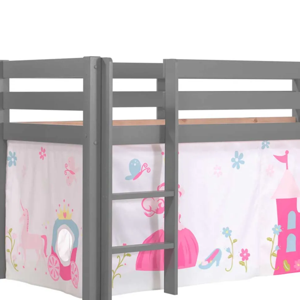 Prinzessin Hochbett mit Rutsche in Grau - Cisada