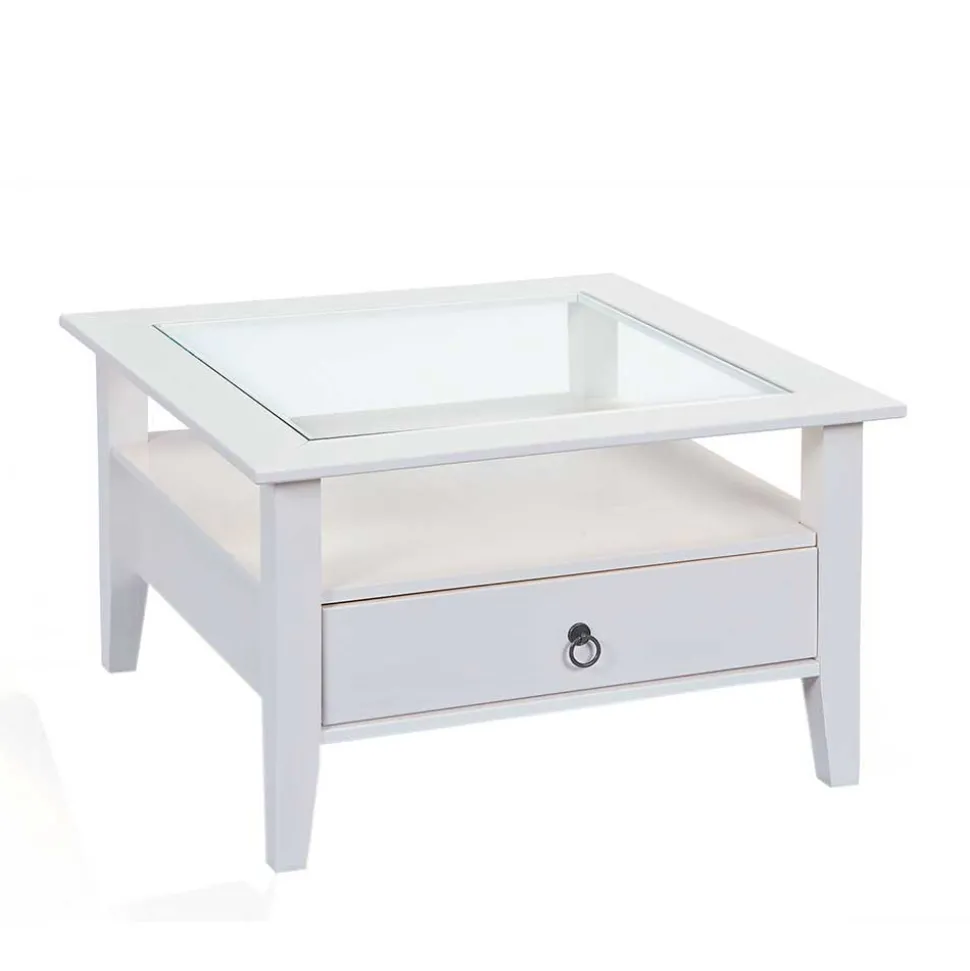 Quadrat 75x75 Landhaus Sofatisch mit Glas - Rosanna