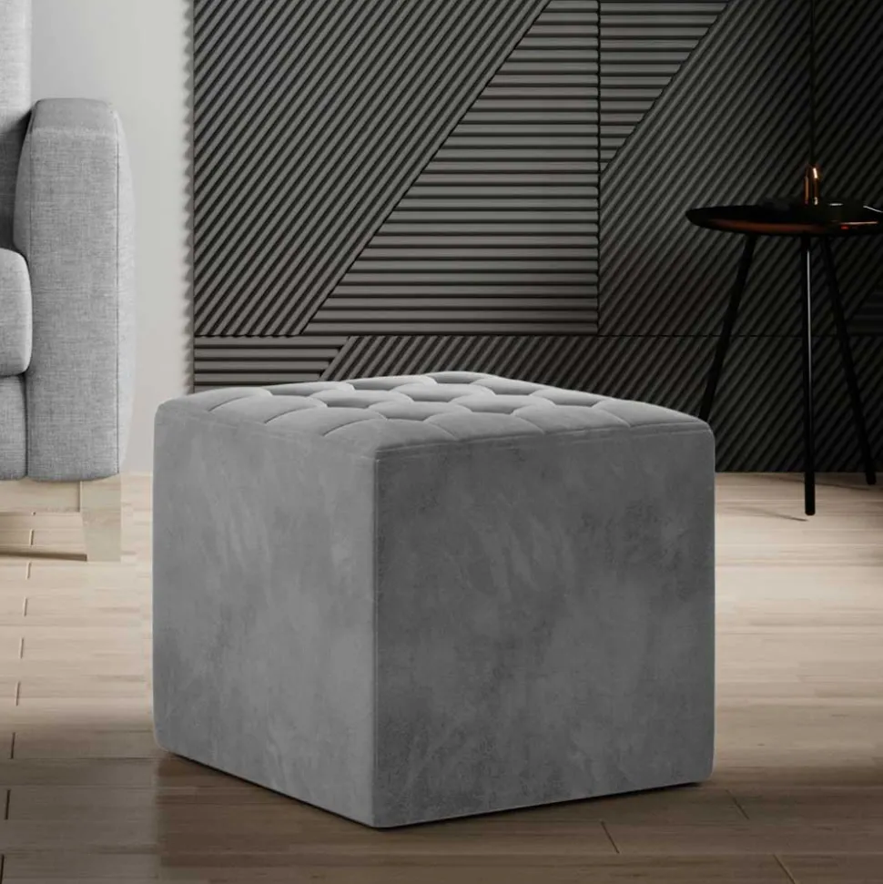 Quadratischer Wohnzimmerhocker in Hellgrau - Flower