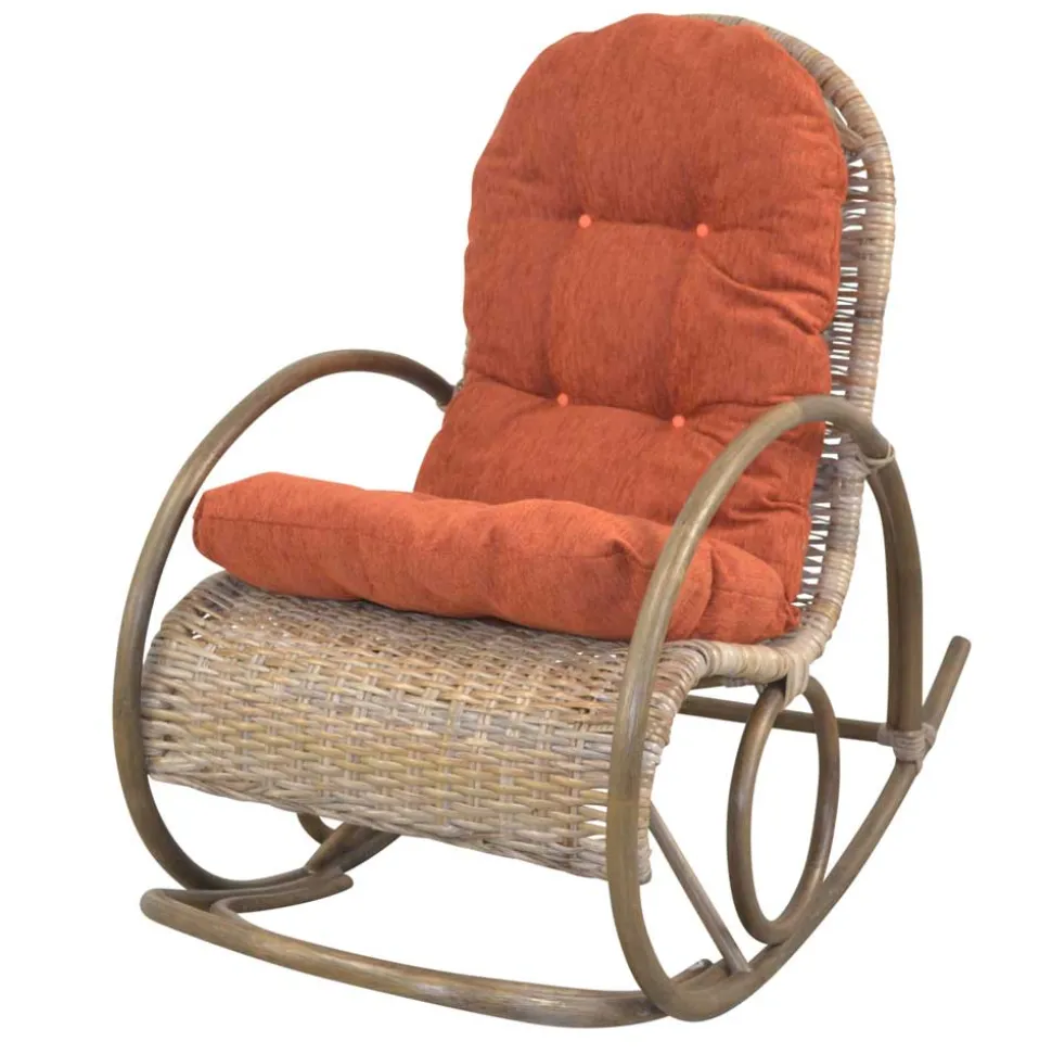 Rattan Geflecht Schaukelstuhl in Graubraun - Atjada