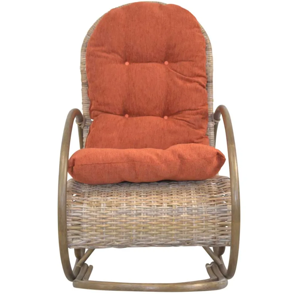 Rattan Geflecht Schaukelstuhl in Graubraun - Atjada