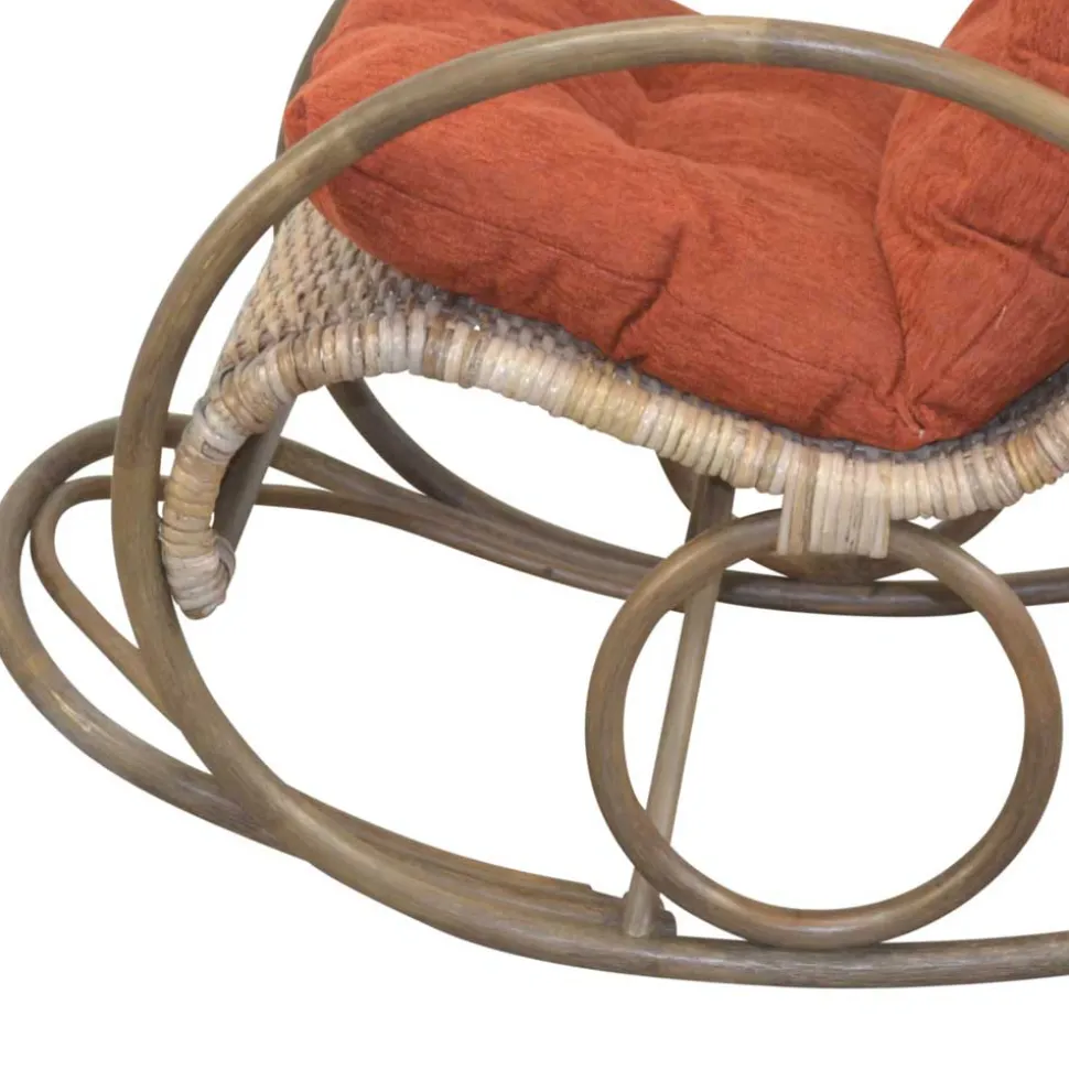 Rattan Geflecht Schaukelstuhl in Graubraun - Atjada