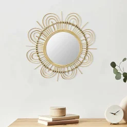 Rattan Spiegel - Blütendesign Geflechtrahmen - Frastiva