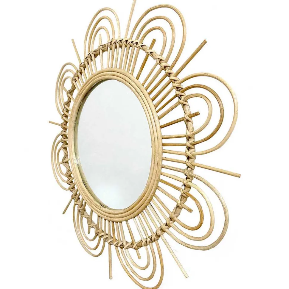 Rattan Spiegel - Blütendesign Geflechtrahmen - Frastiva