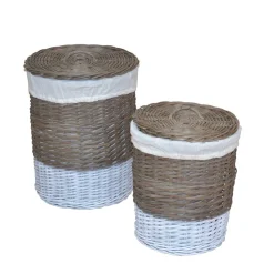 Rattan Wäschekörbe Praseida in Grau (2er Set)