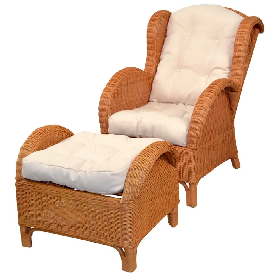 Rattansessel & Fußhocker Set - Nesaris (zweiteilig)