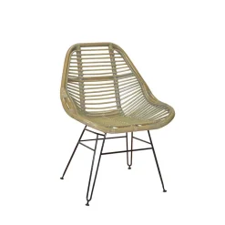 Rattanstuhl mit Eisengestell Lina in Grau & Schwarz