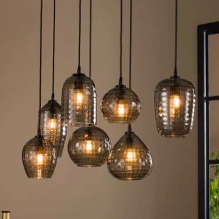 Rauchglas Hängeleuchte mit unterschiedlichen Schirmen - Troja