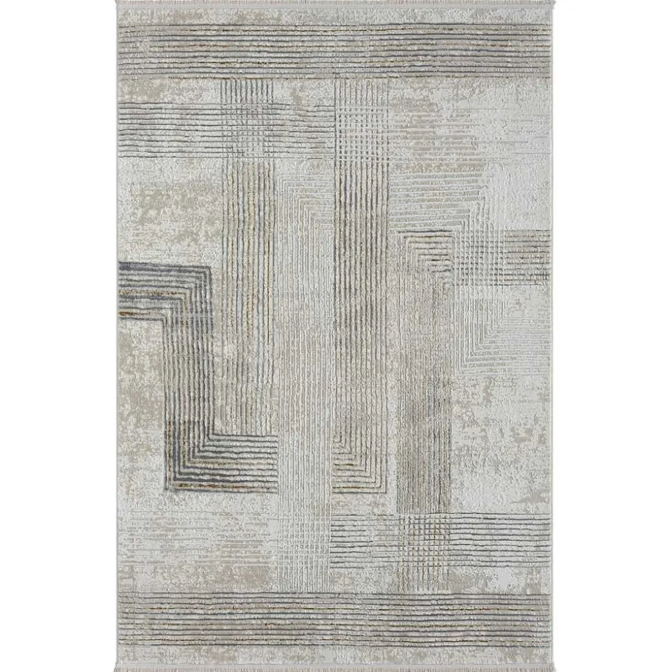 Rechteckiger Teppich in Creme und Hellgrau - Sascora