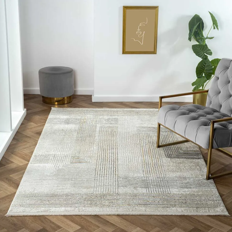 Rechteckiger Teppich in Creme und Hellgrau - Sascora