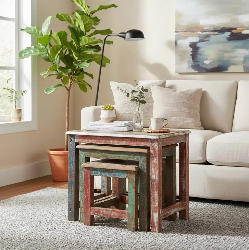 Recyclingholz Dreisatztisch Shabby Style - Joe (dreiteilig)