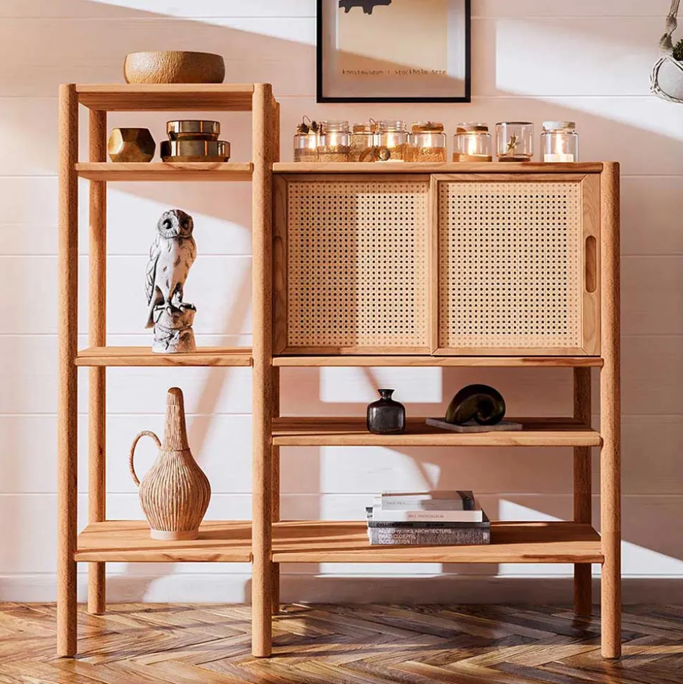 Regal aus Wildbuche mit zwei Schiebetüren - Indrya