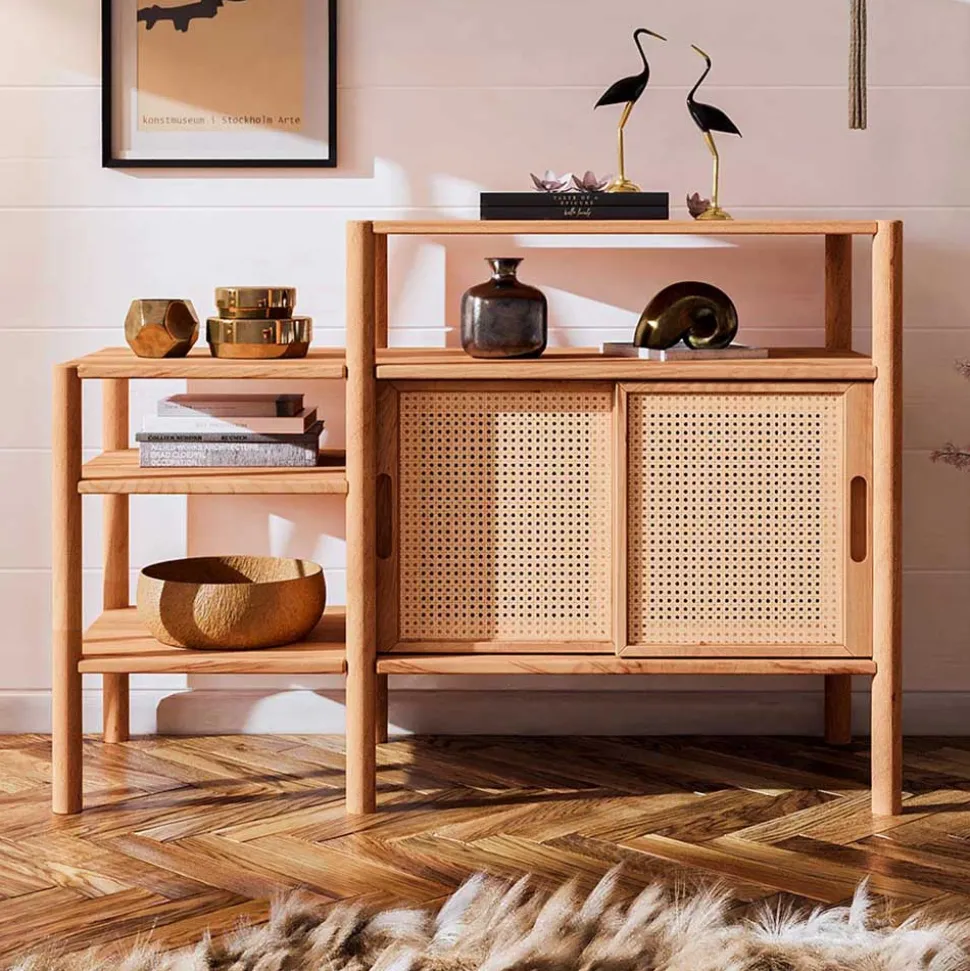 Regal mit drei Fächern & zwei Schiebetüren - Indrya