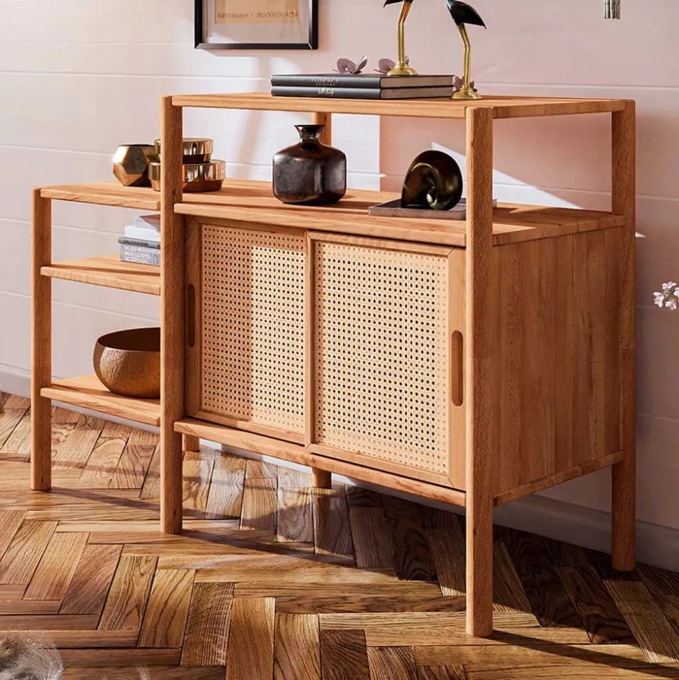 Regal mit drei Fächern & zwei Schiebetüren - Indrya