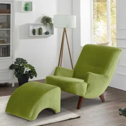 Relax Sessel in Oliv Grün mit Nussbaum - Sofia