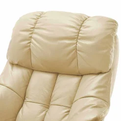 Relax Sessel mit Leder in Creme & Gestell Walnuss Hermine inkl. Hocker (zweiteilig)