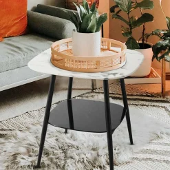 Retro Beistelltisch in Marmor Optik Weiß Grau - Salerno