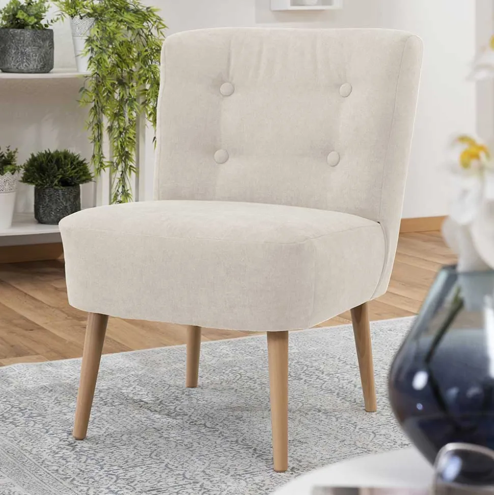 Retro Cocktailsessel in Beige und Buche - Cranzo