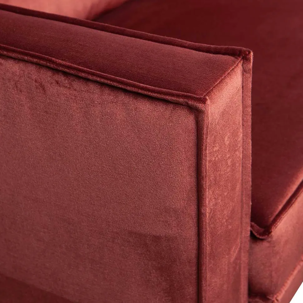 Retro Design 2er Couch in Rotbraun Samt - Enzing