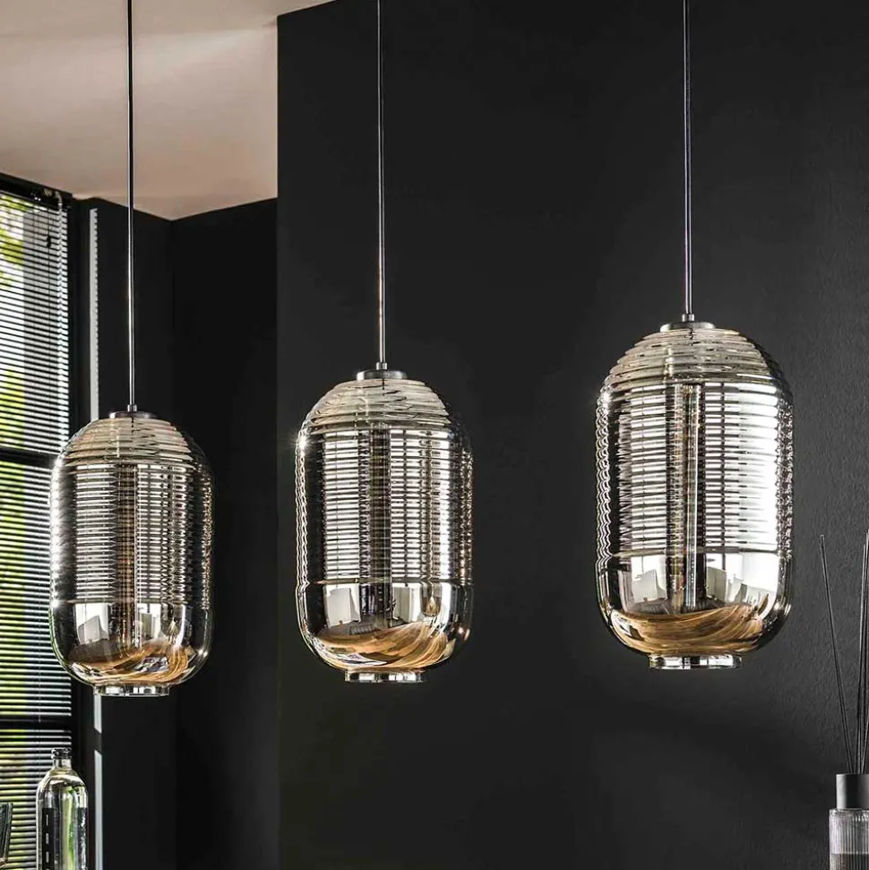 Retro Hängeleuchte mit Glas Schirmen in Chrom - Tornado