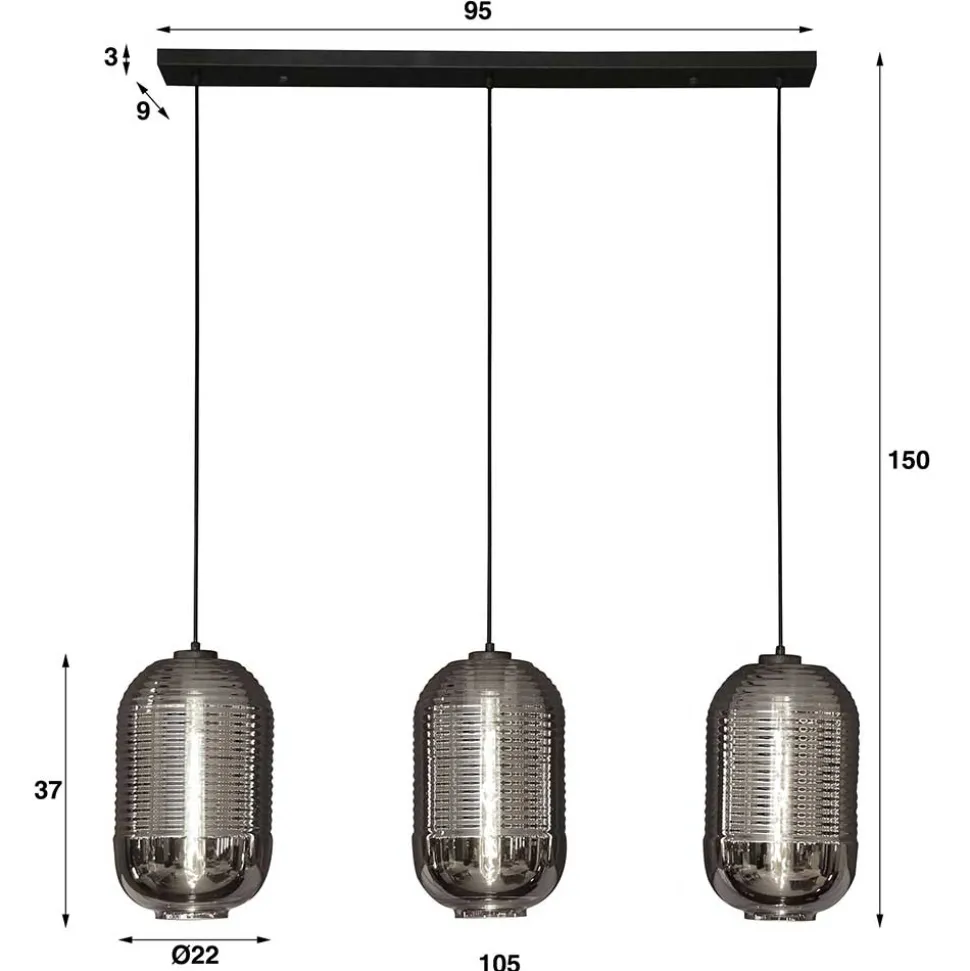 Retro Hängeleuchte mit Glas Schirmen in Chrom - Tornado