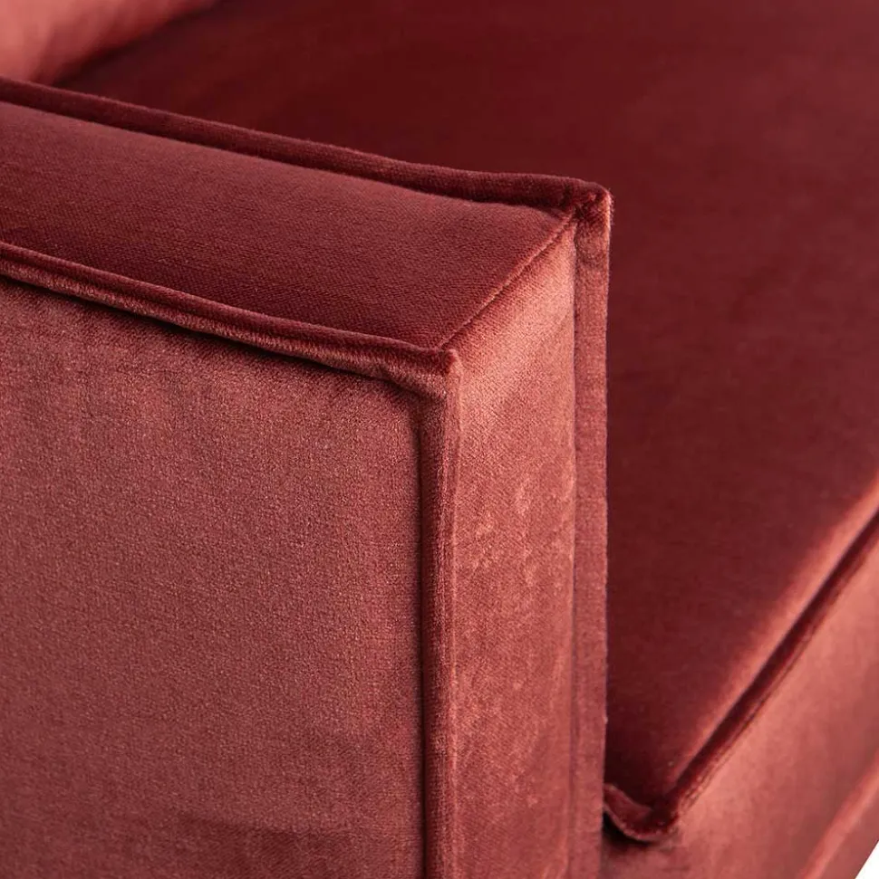 Retro Ottomane in Rotbraun Samt - Enzing