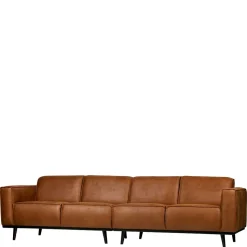Retro Recyclingleder Couch in Braun Cognac - Lasha