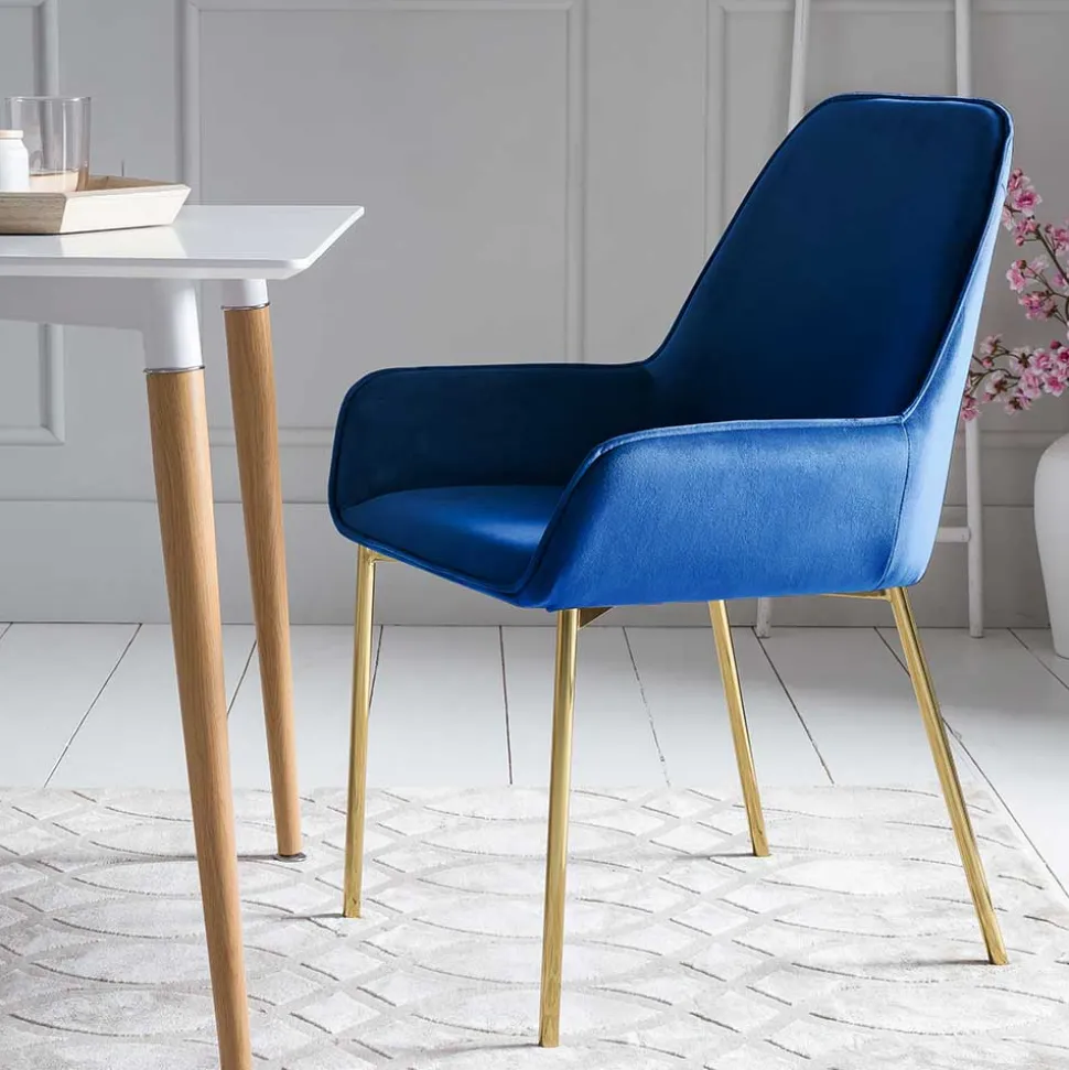 Retro Samtstühle in Blau & Gold - Angora (2er Set)