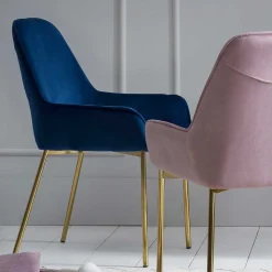 Retro Samtstühle in Blau & Gold - Angora (2er Set)