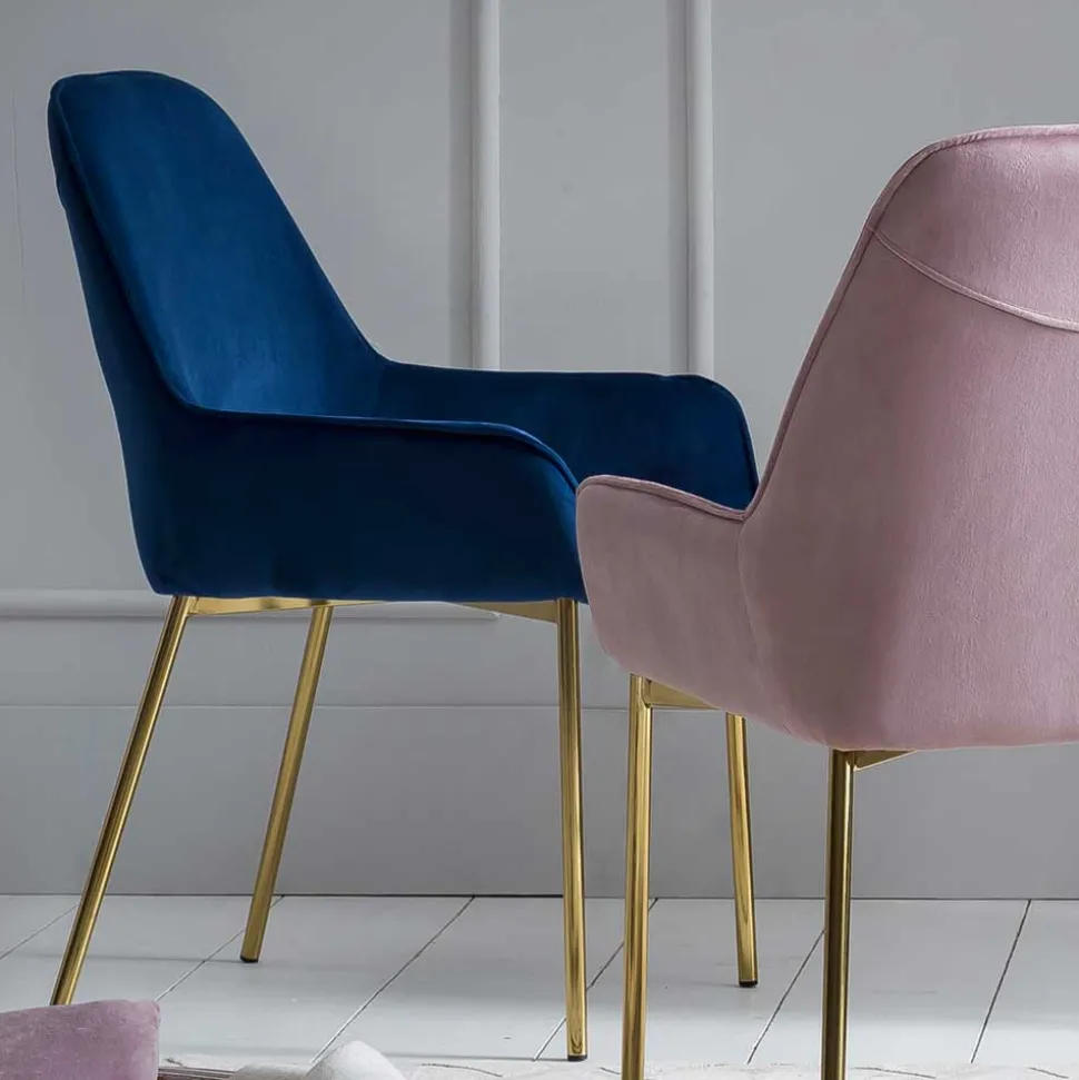 Retro Samtstühle in Blau & Gold - Angora (2er Set)