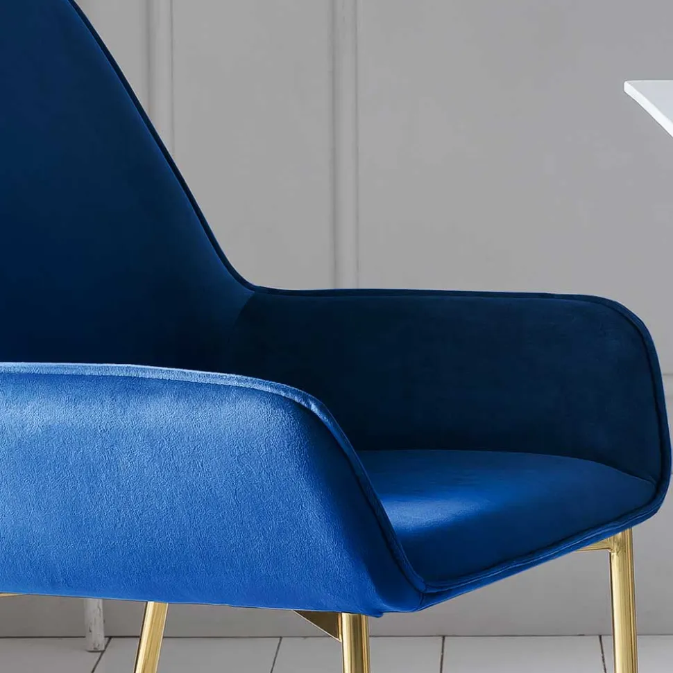 Retro Samtstühle in Blau & Gold - Angora (2er Set)