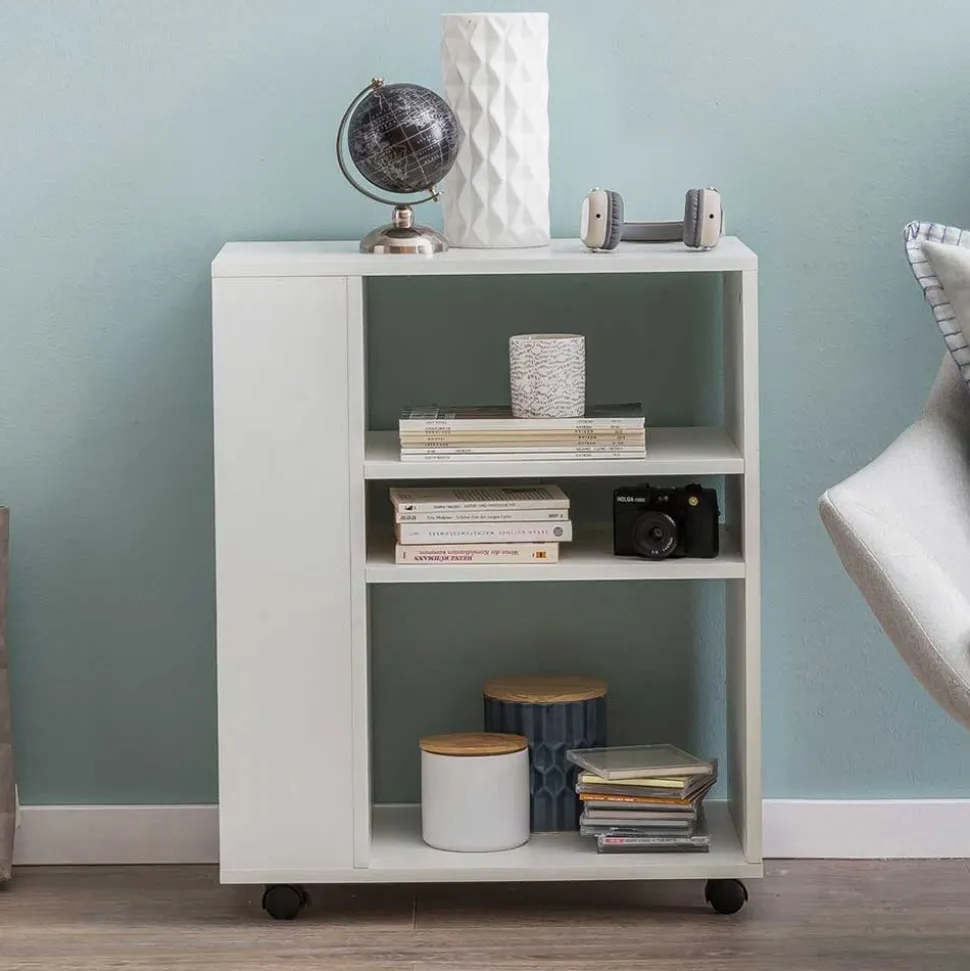 Rollbares Regal in Weiß beschichtet - Arletta