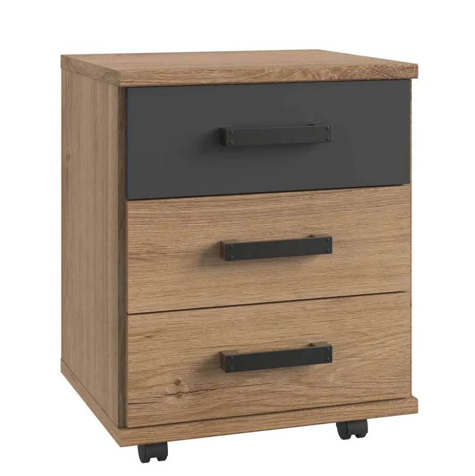 Rollcontainer in Plankeneiche & Dunkelgrau - Uletria